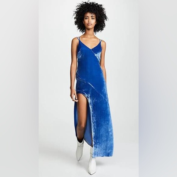 For Love And Lemons Dresses & Skirts - For Love & Lemons Nadine Cobalt Blue Velvet Maxi Dress M Plunging Slit